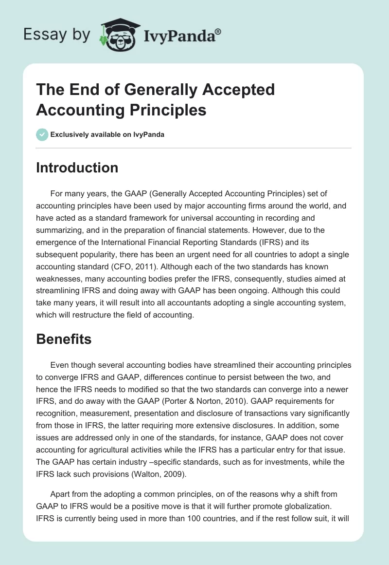 The End of Generally Accepted Accounting Principles. Page 1