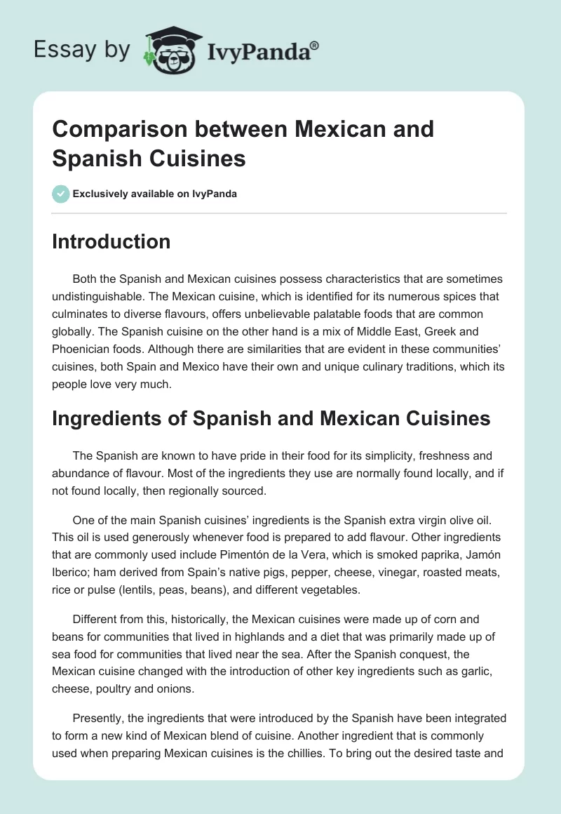 Comparison between Mexican and Spanish Cuisines. Page 1