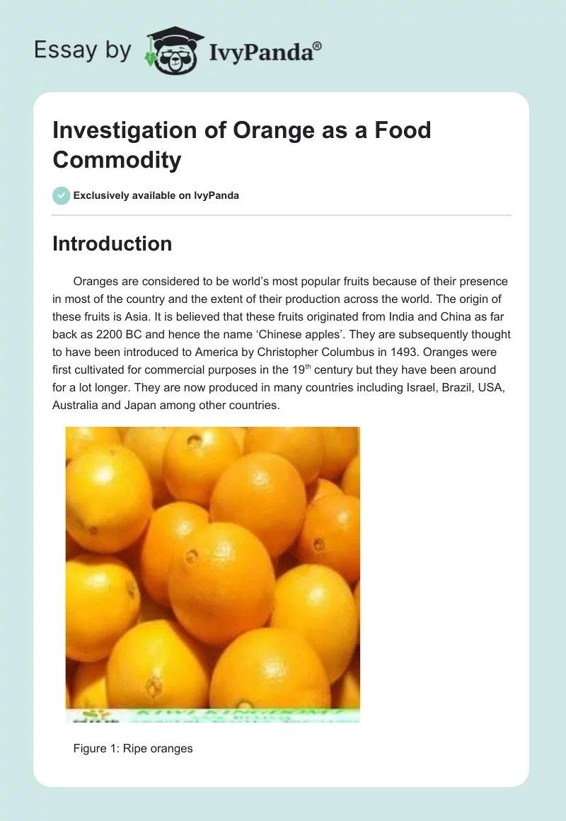 Investigation of Orange as a Food Commodity. Page 1
