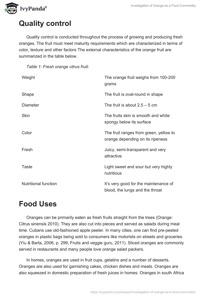 Investigation of Orange as a Food Commodity. Page 4