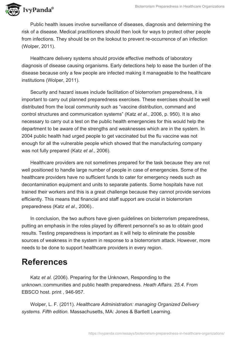 Bioterrorism Preparedness in Healthcare Organizations. Page 2