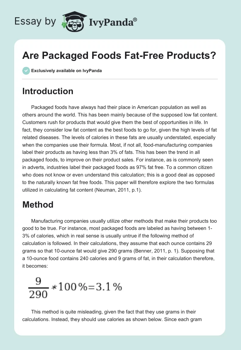 Are Packaged Foods Fat-Free Products?. Page 1