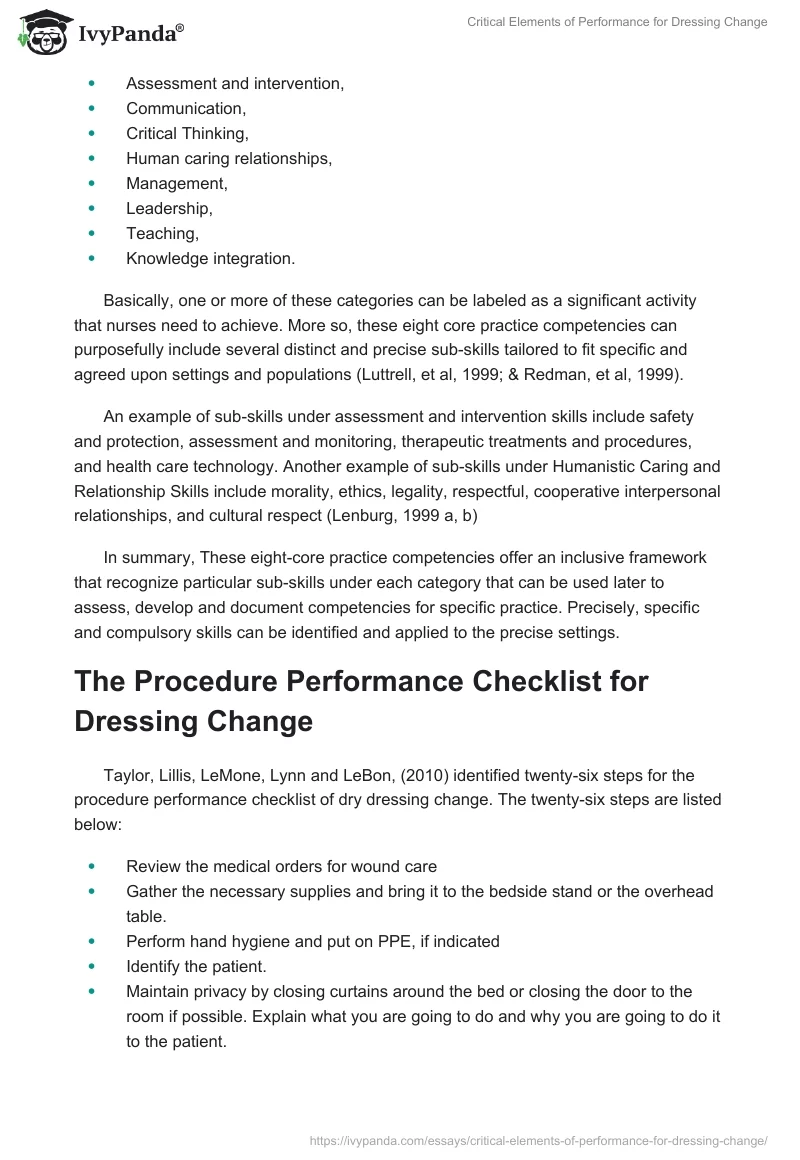 Critical Elements of Performance for Dressing Change. Page 2