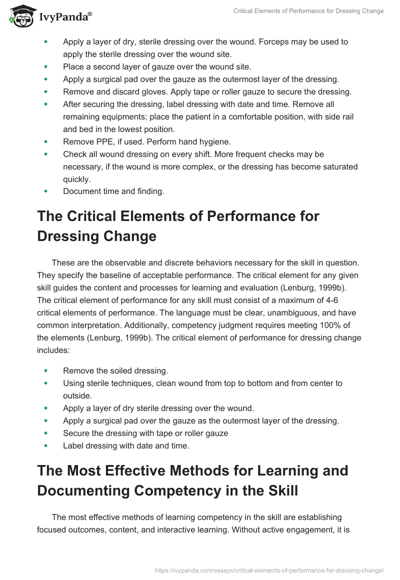 Critical Elements of Performance for Dressing Change. Page 4