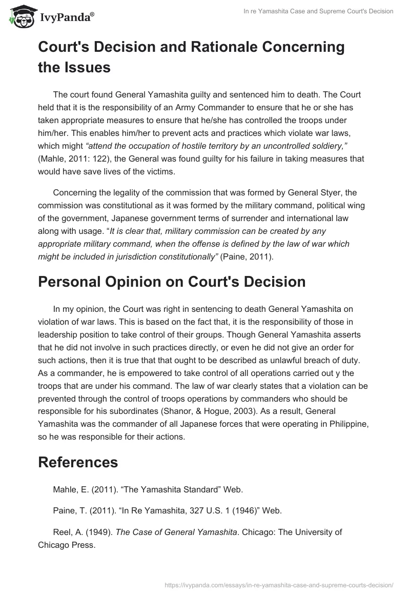 In re Yamashita Case and Supreme Court's Decision. Page 2
