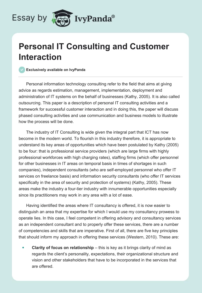 Personal IT Consulting and Customer Interaction. Page 1