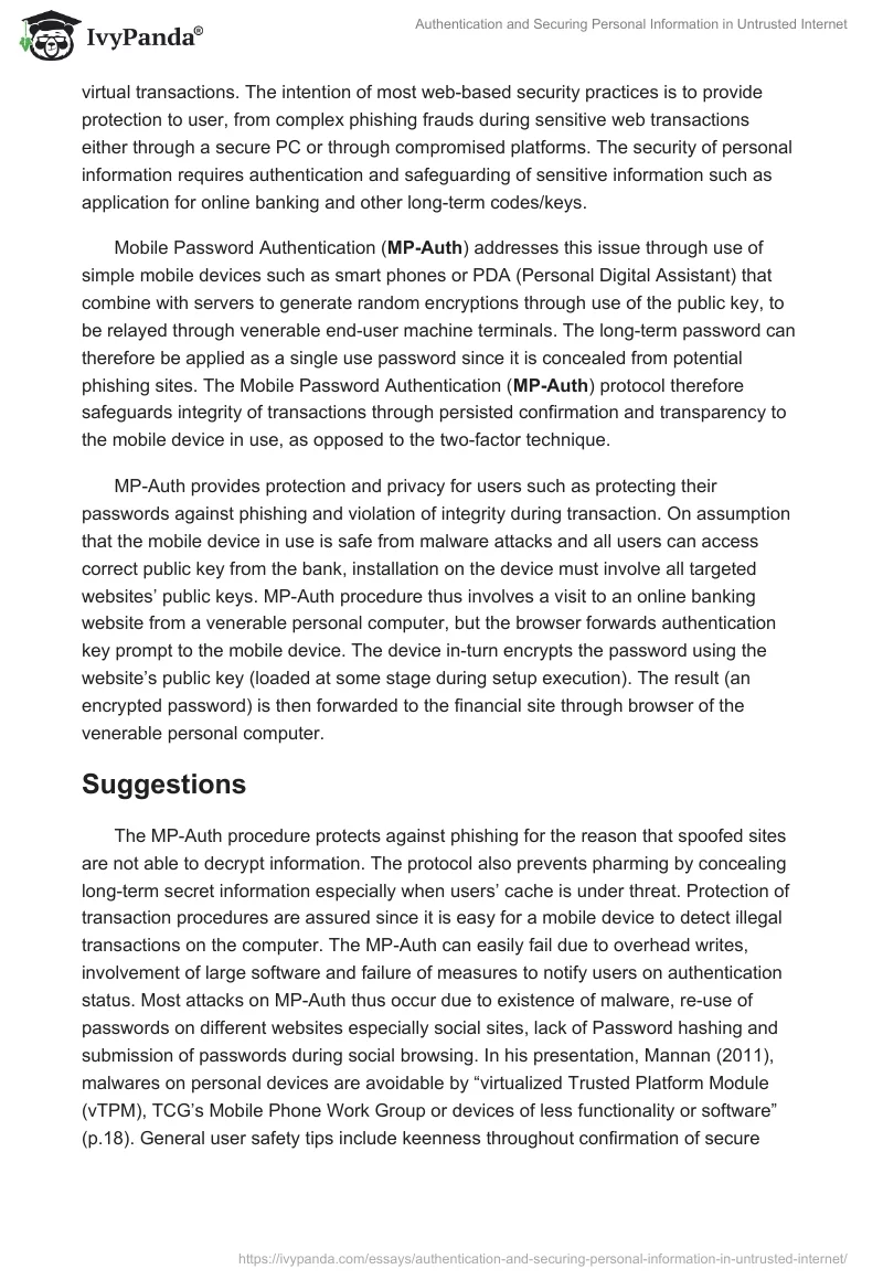 Authentication and Securing Personal Information in Untrusted Internet. Page 2