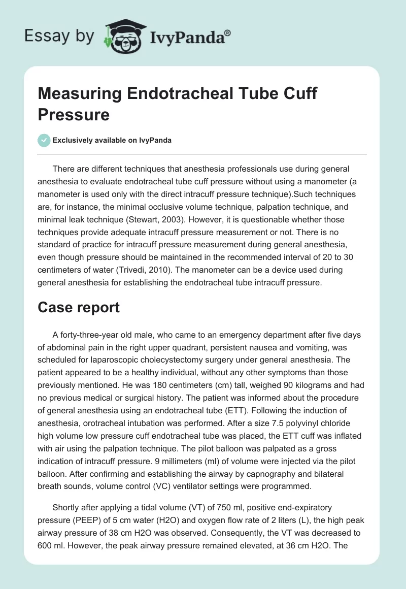 Measuring Endotracheal Tube Cuff Pressure. Page 1
