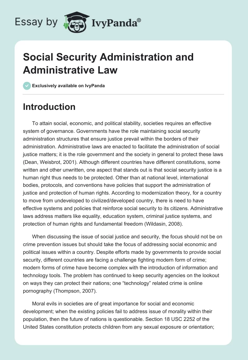Social Security Administration and Administrative Law. Page 1