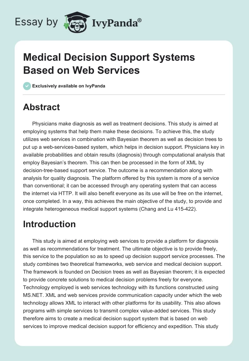Medical Decision Support Systems Based on Web Services. Page 1
