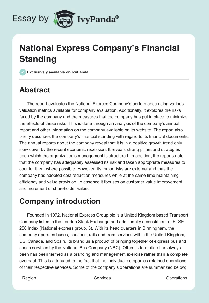 National Express Company’s Financial Standing. Page 1