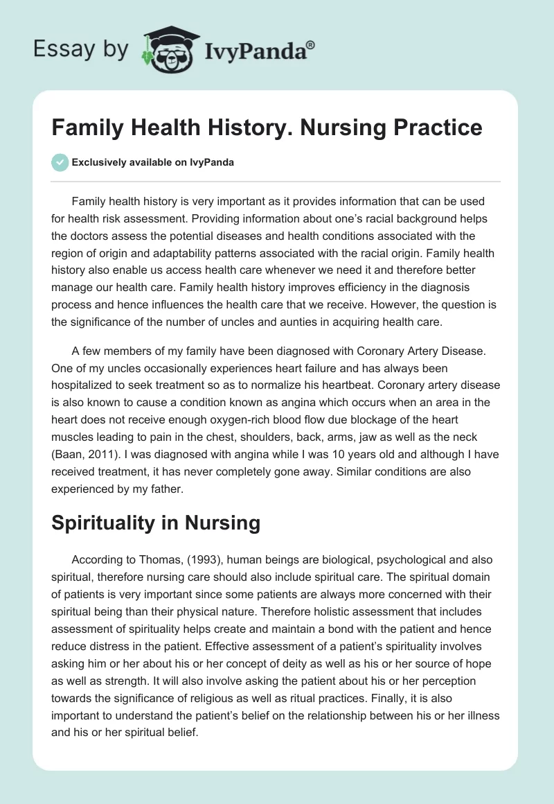 Family Health History. Nursing Practice. Page 1