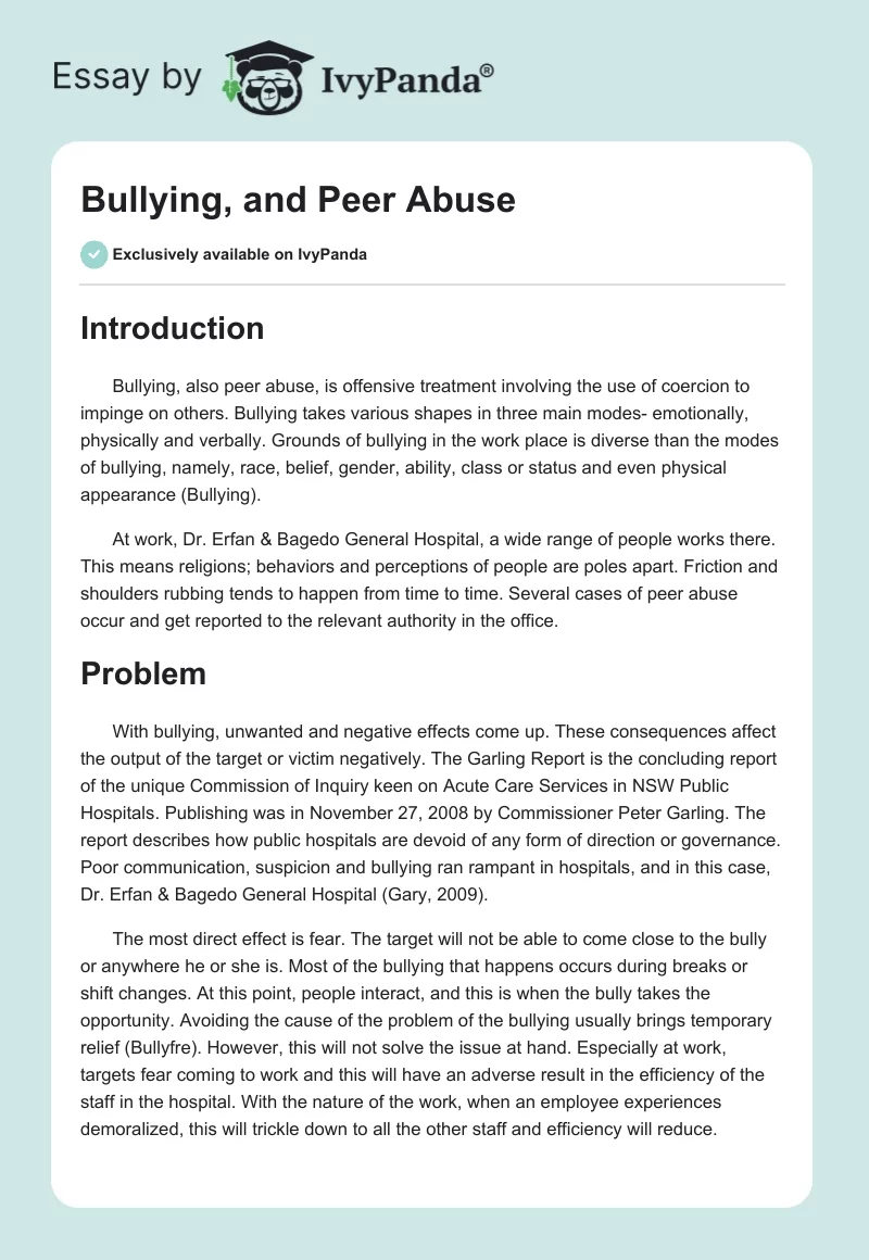 Bullying and Peer Abuse. Page 1