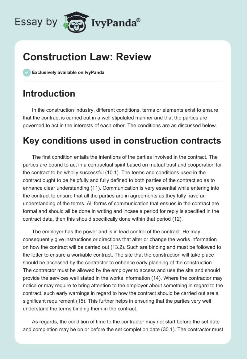 Construction Law: Review. Page 1