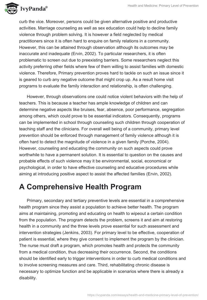 Health and Medicine: Primary Level of Prevention. Page 2