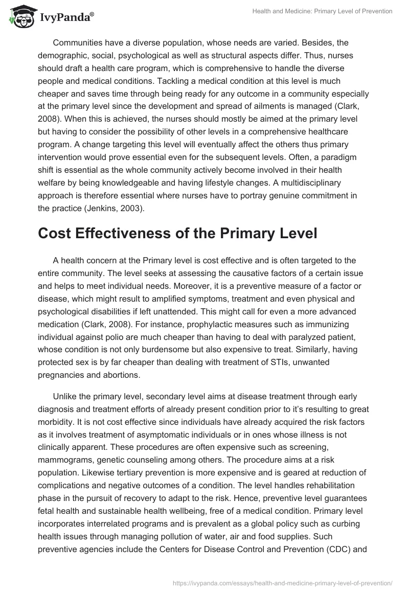 Health and Medicine: Primary Level of Prevention. Page 3