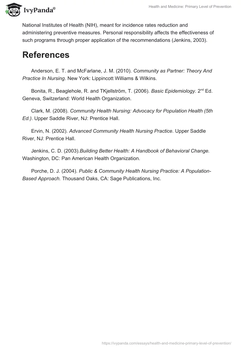Health and Medicine: Primary Level of Prevention. Page 4