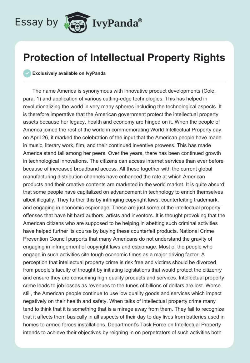 Protection of Intellectual Property Rights. Page 1