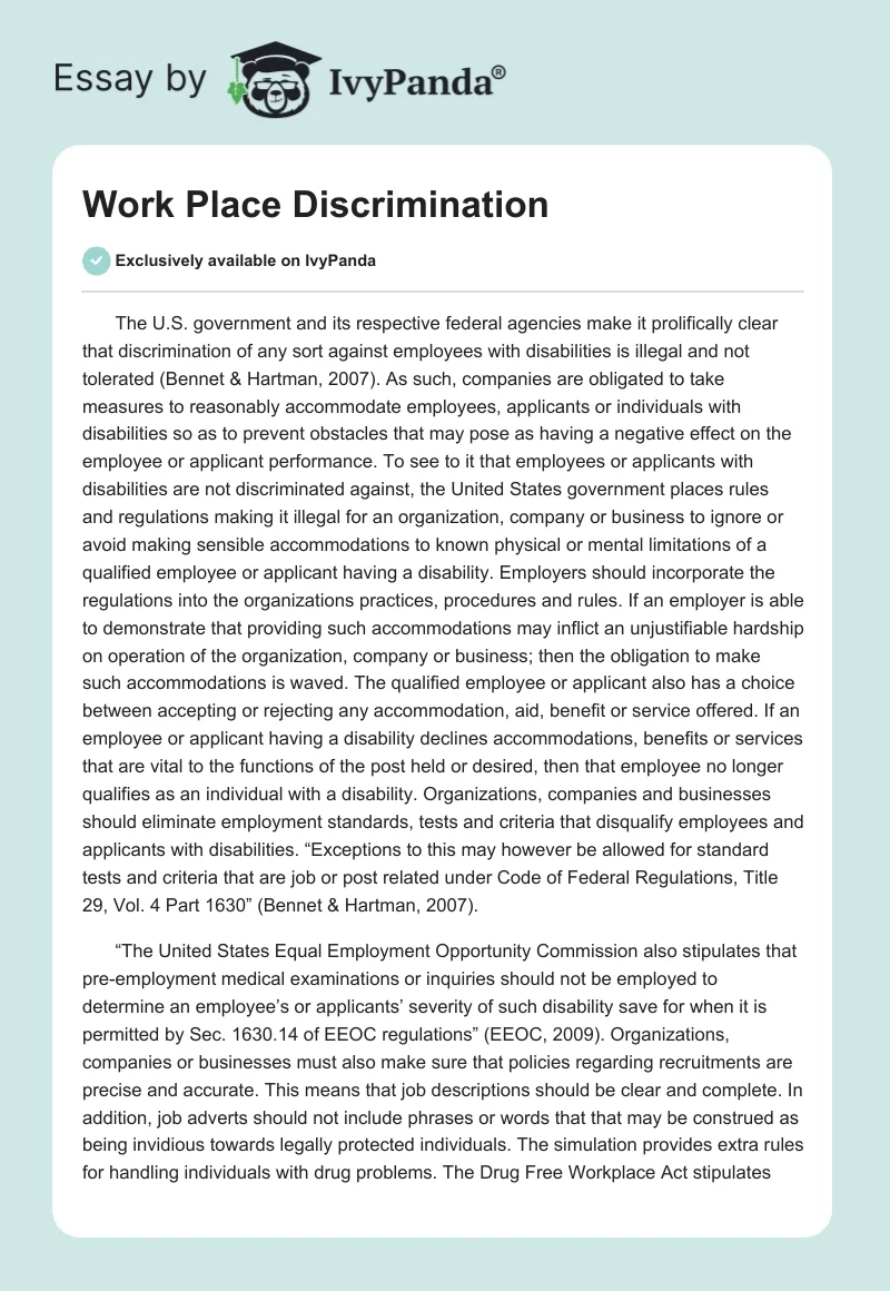 Work Place Discrimination. Page 1
