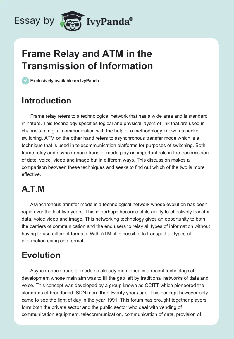 Frame Relay and ATM in the Transmission of Information. Page 1