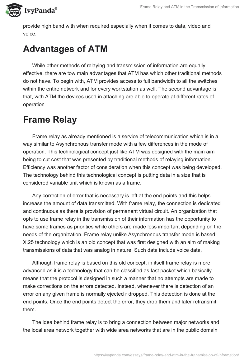 Frame Relay and ATM in the Transmission of Information. Page 3
