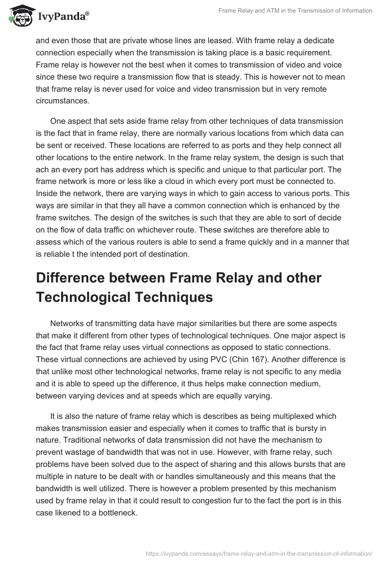 Frame Relay and ATM in the Transmission of Information. Page 4