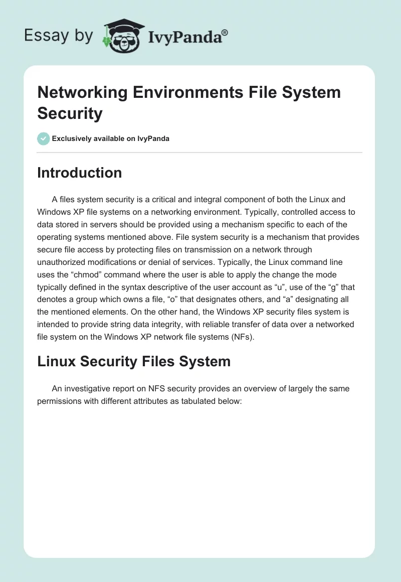 Networking Environments File System Security. Page 1