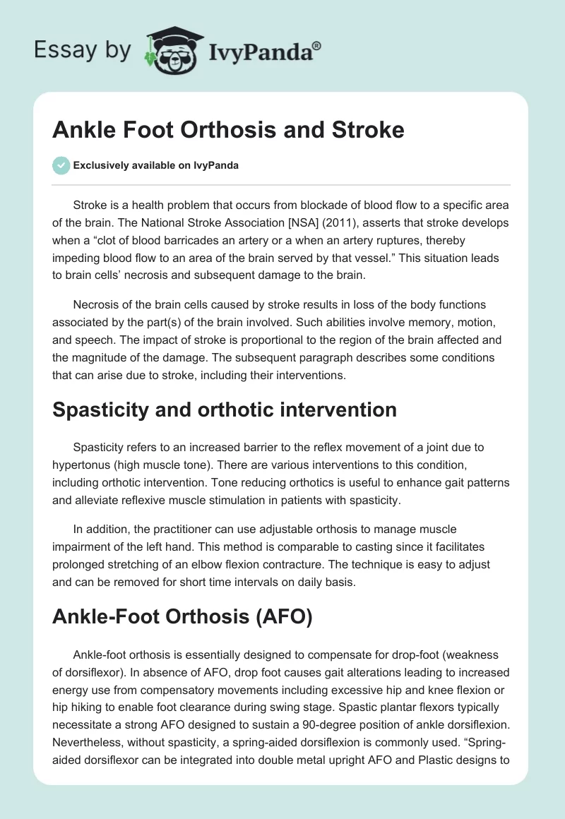 Ankle Foot Orthosis and Stroke. Page 1
