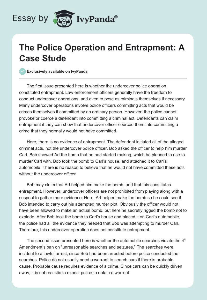The Police Operation and Entrapment: A Case Stude. Page 1