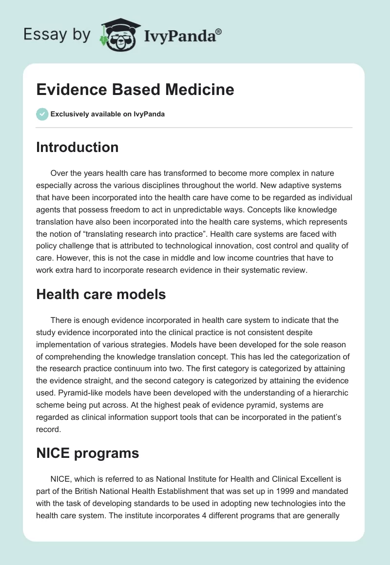 Evidence Based Medicine. Page 1