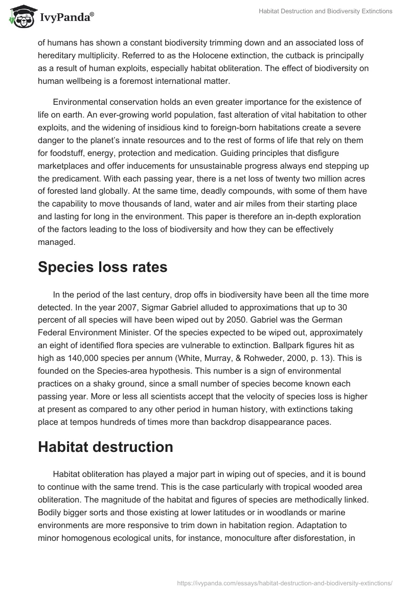 Habitat Destruction and Biodiversity Extinctions. Page 2