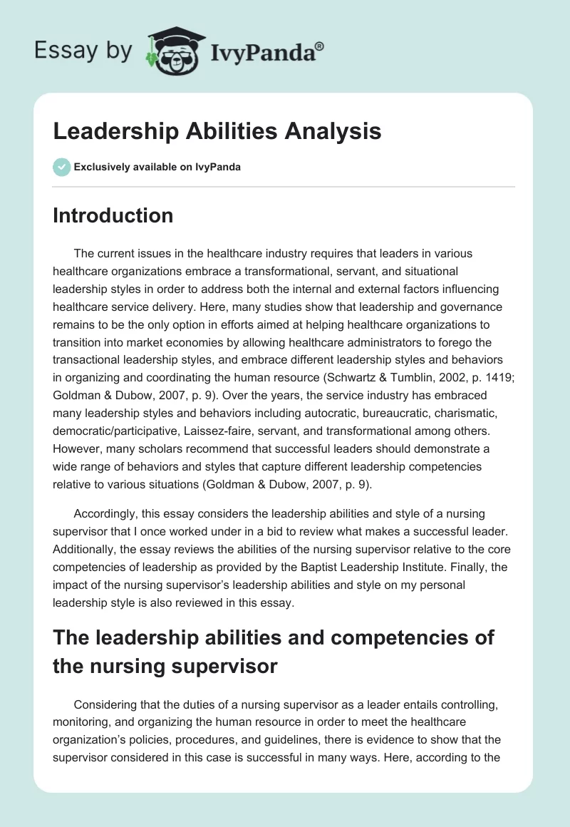 Leadership Abilities Analysis. Page 1