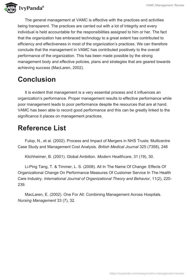VAMC Management: Review. Page 3