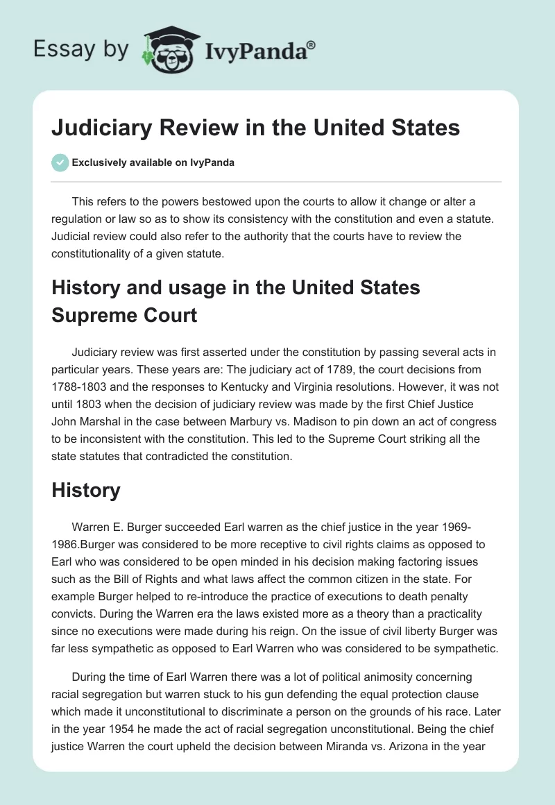 Judiciary Review in the United States. Page 1