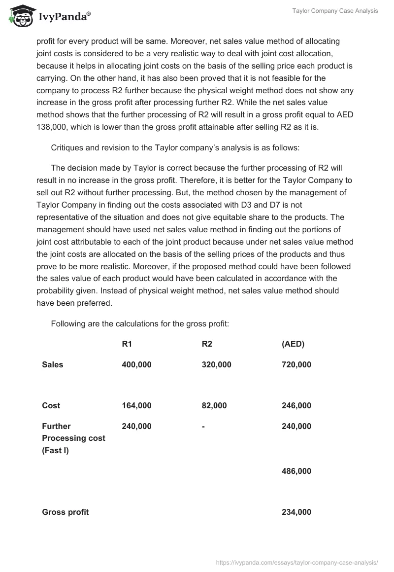 Taylor Company Case Analysis. Page 2