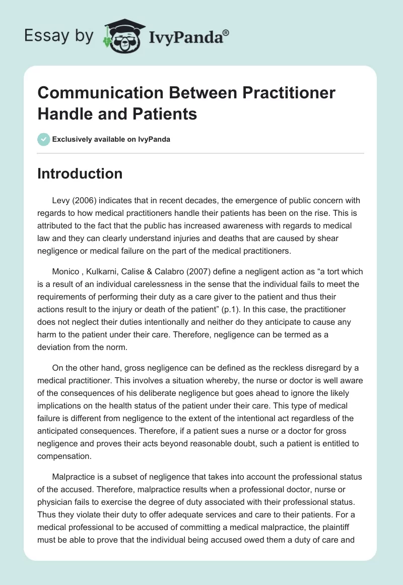 Communication Between Practitioner Handle and Patients. Page 1