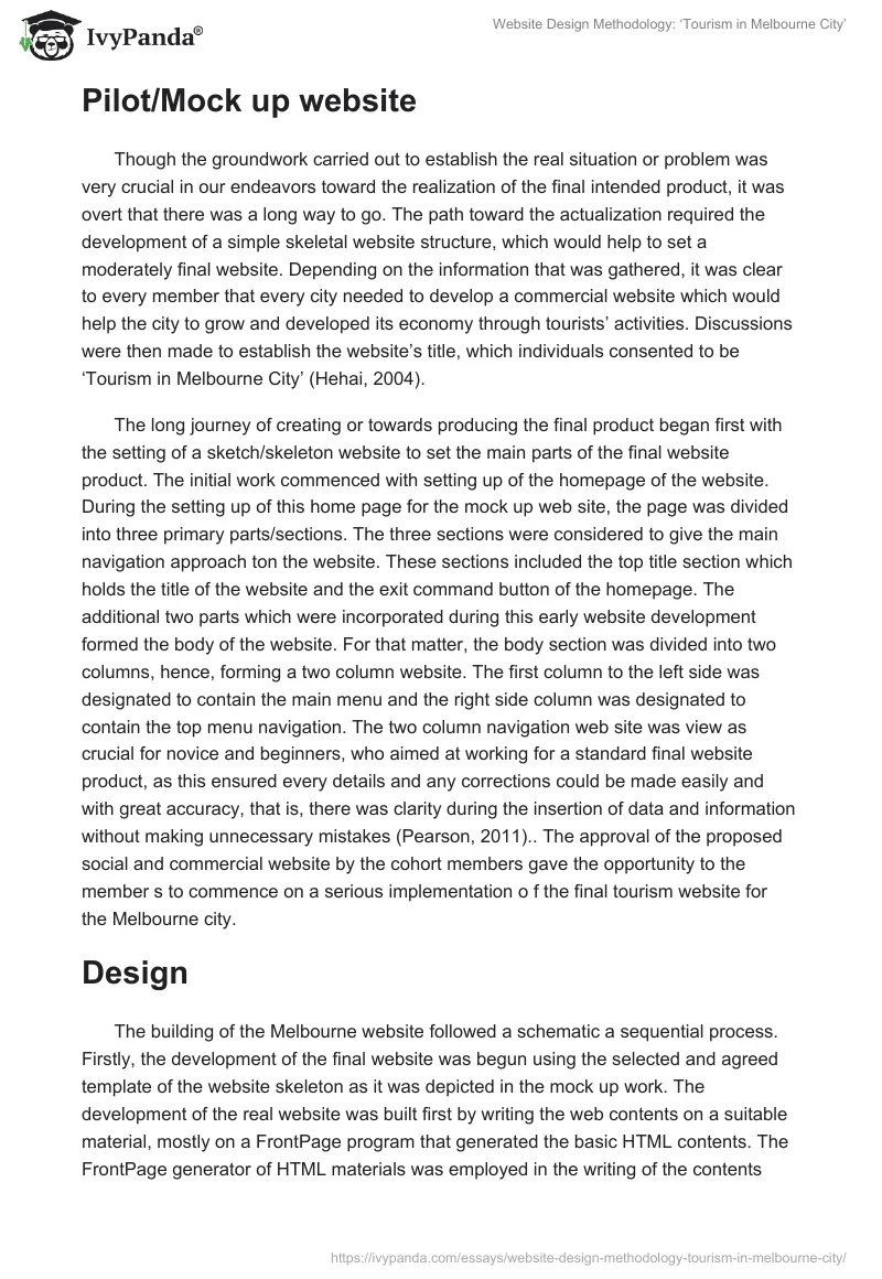 Website Design Methodology: ‘Tourism in Melbourne City’. Page 2