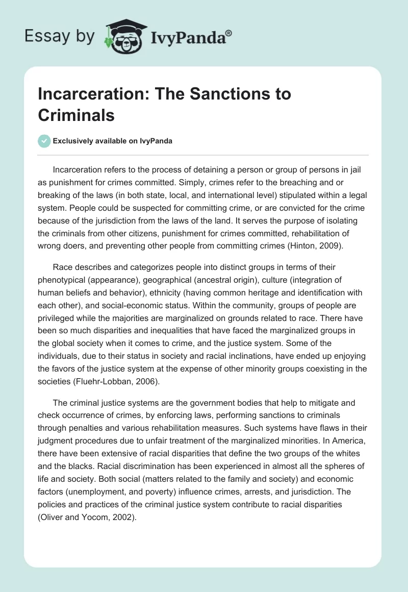 Incarceration: The Sanctions to Criminals. Page 1