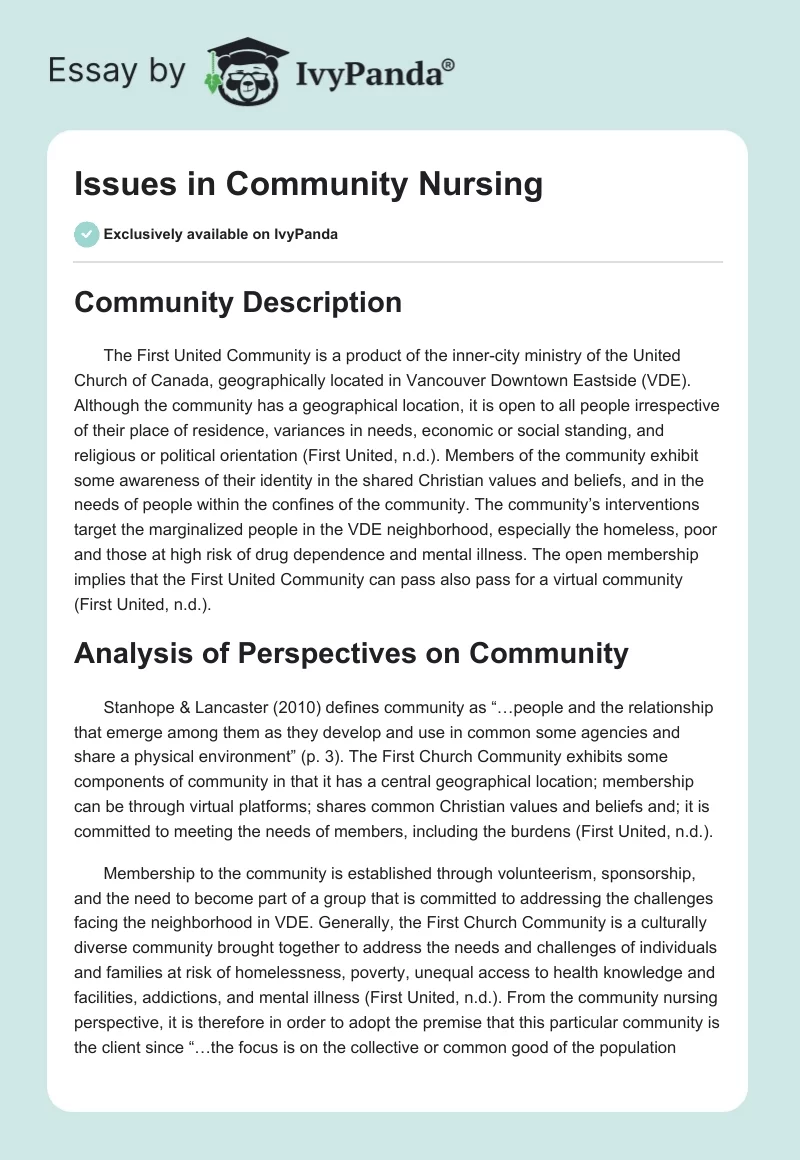 Issues in Community Nursing. Page 1