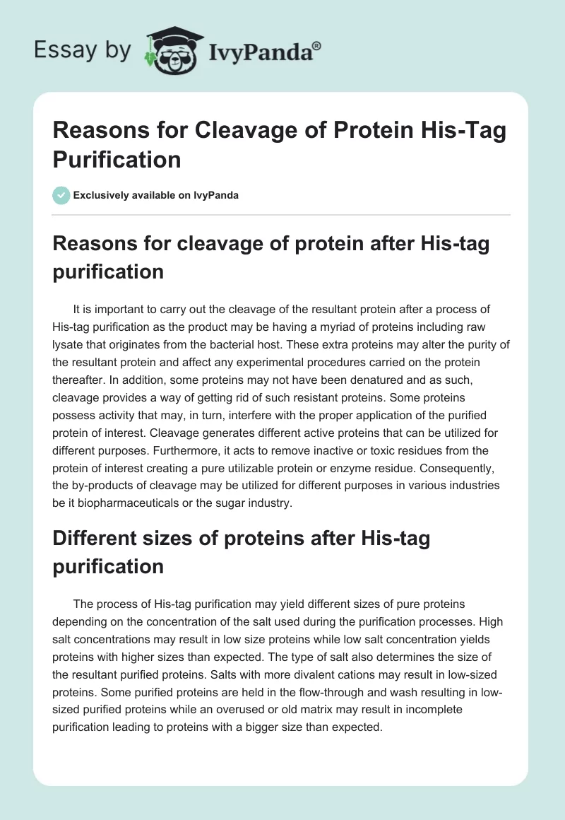 Reasons for Cleavage of Protein His-Tag Purification. Page 1