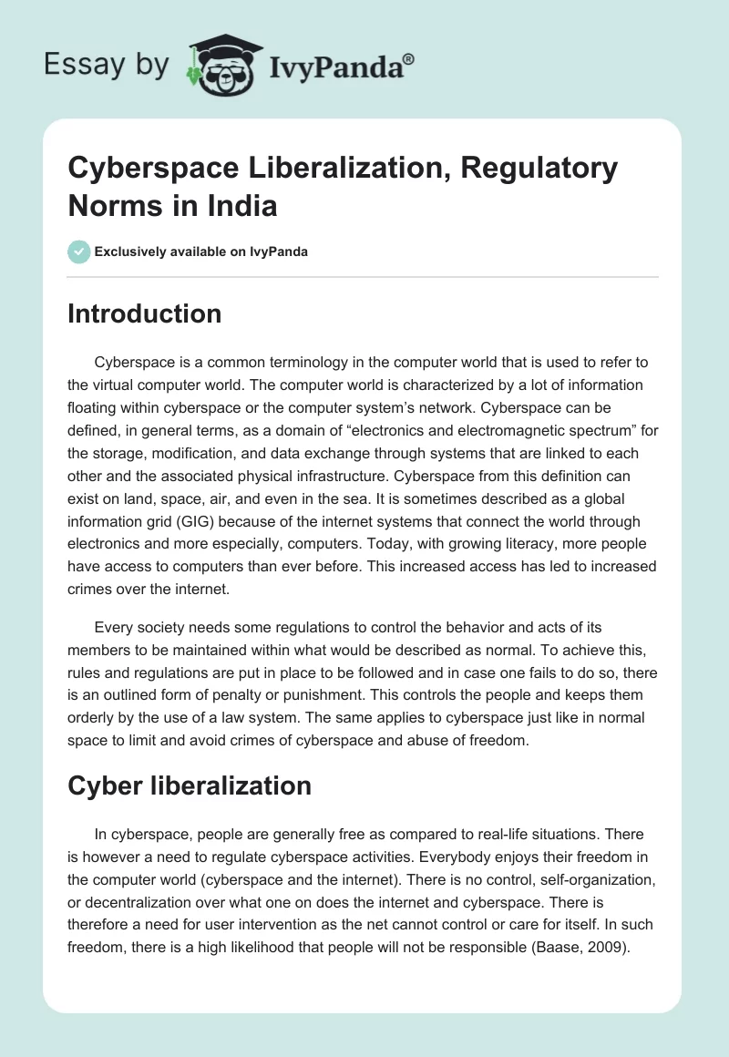 Cyberspace Liberalization, Regulatory Norms in India. Page 1