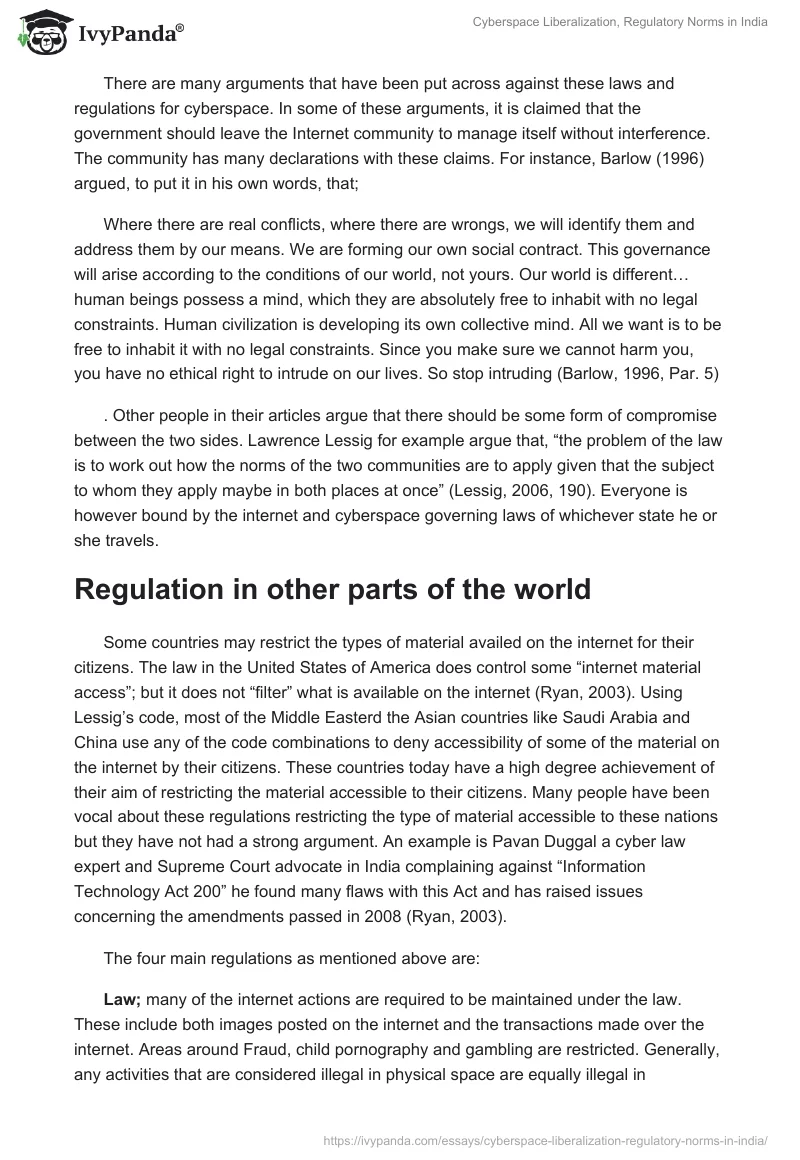Cyberspace Liberalization, Regulatory Norms in India. Page 3