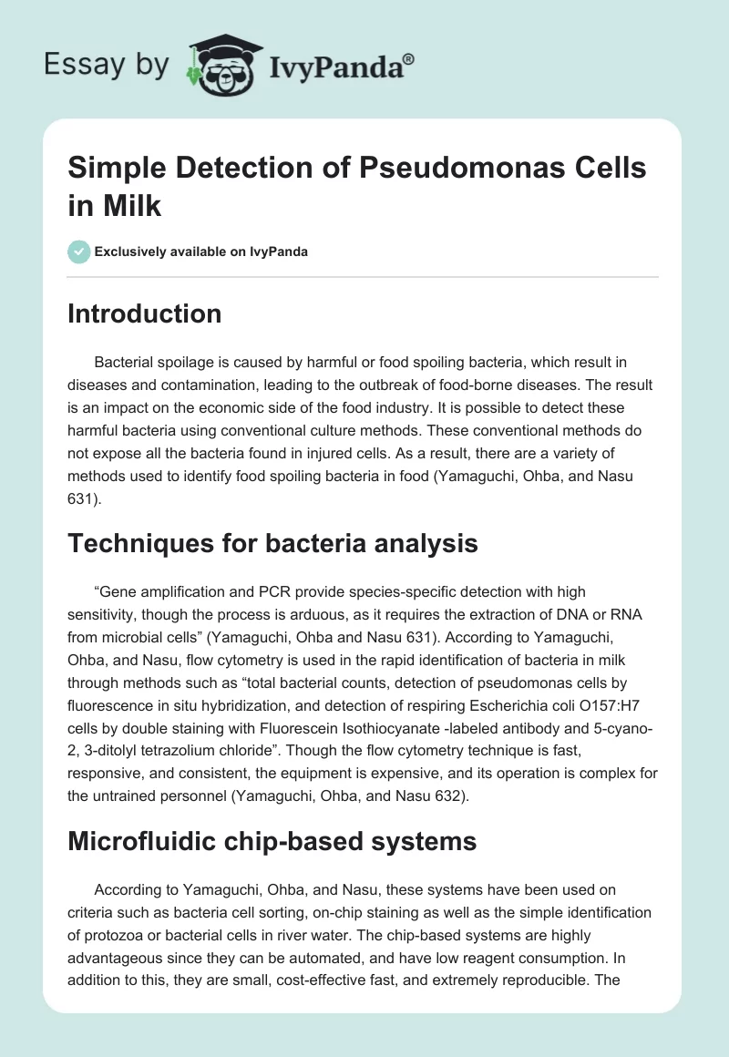 Simple Detection of Pseudomonas Cells in Milk. Page 1
