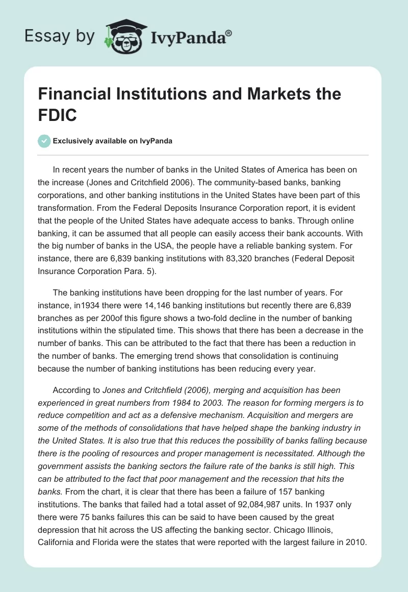 Financial Institutions and Markets the FDIC. Page 1
