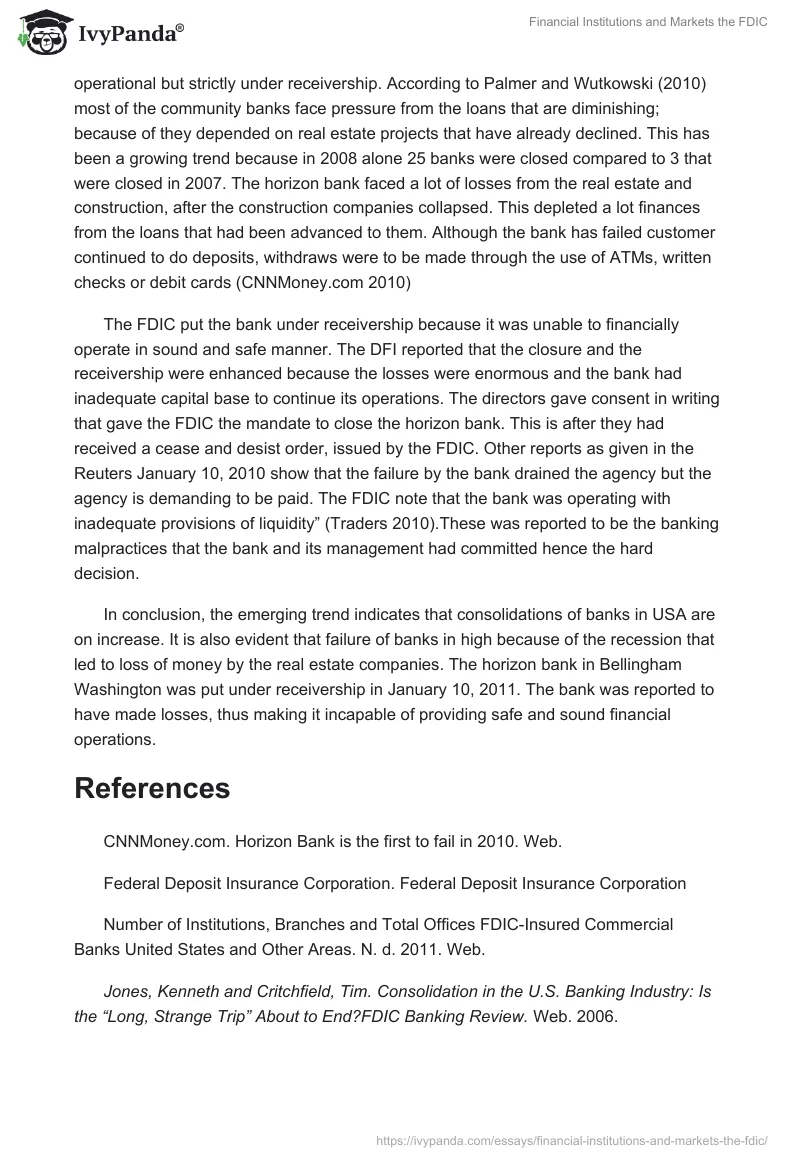 Financial Institutions and Markets the FDIC. Page 3