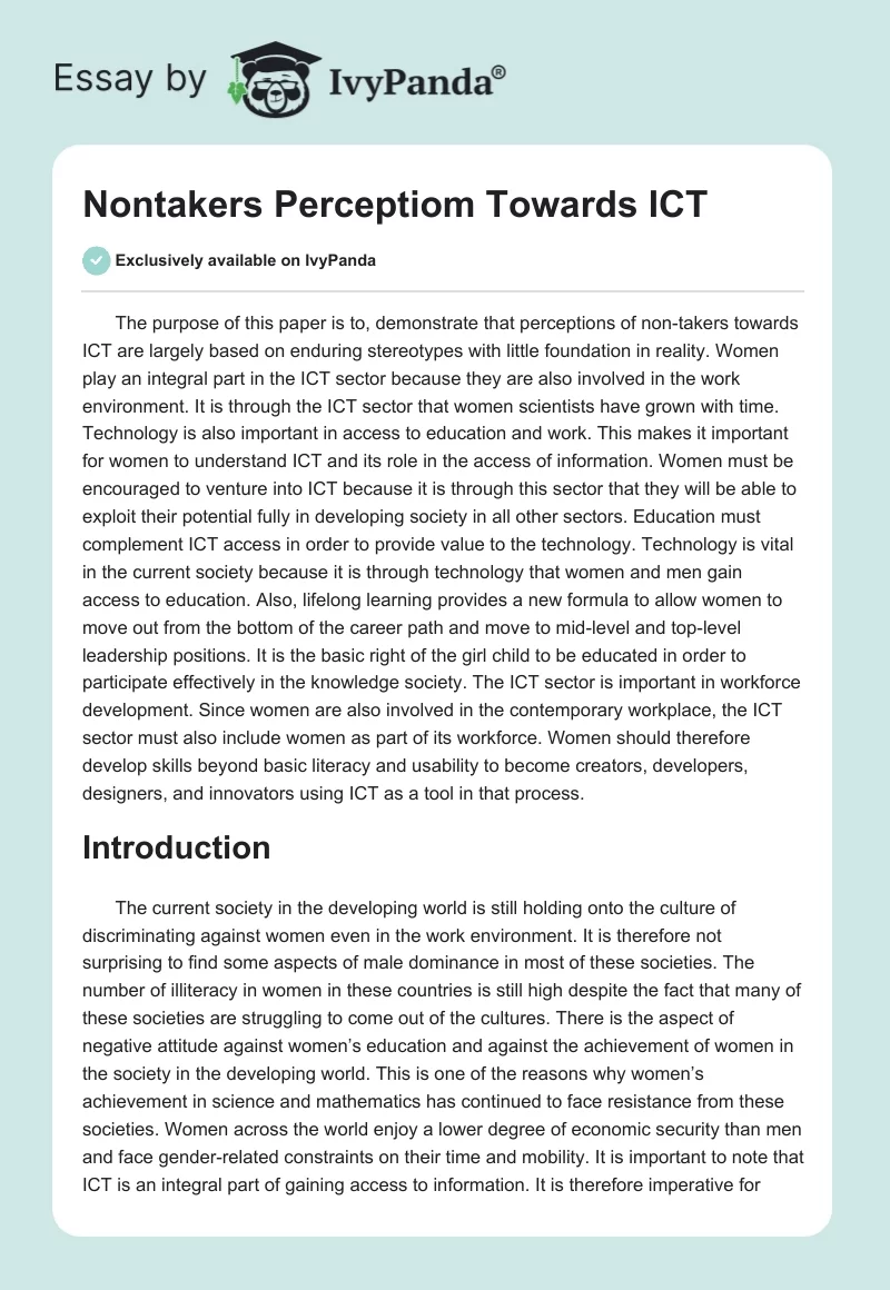 Nontakers Perceptiom Towards ICT. Page 1