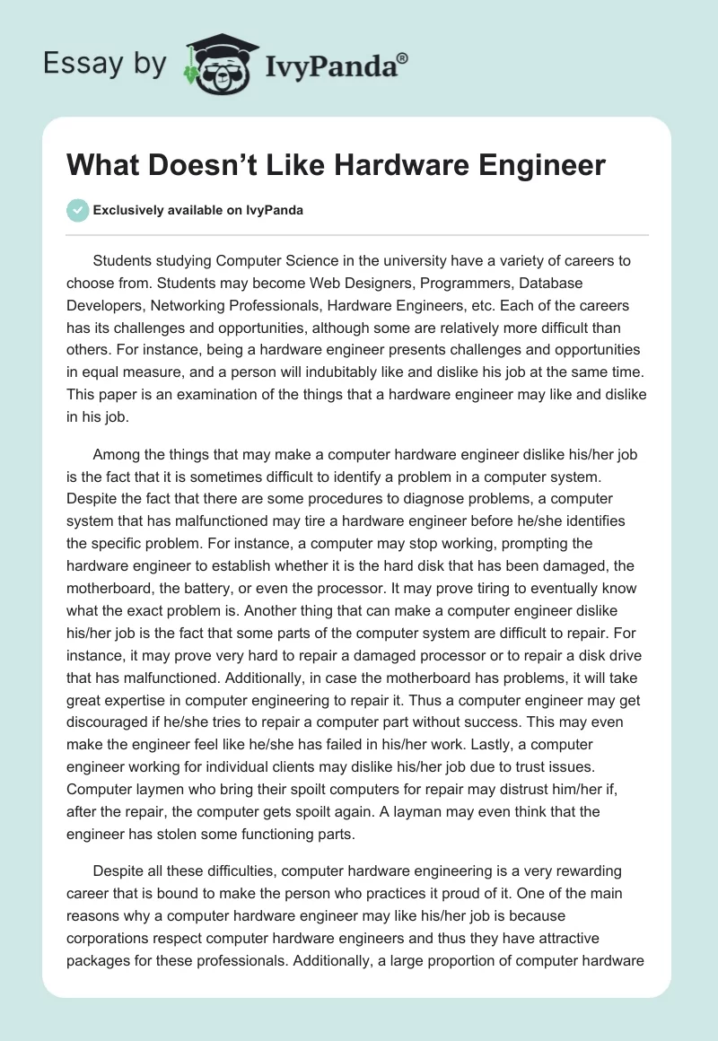 What Doesn’t Like Hardware Engineer. Page 1
