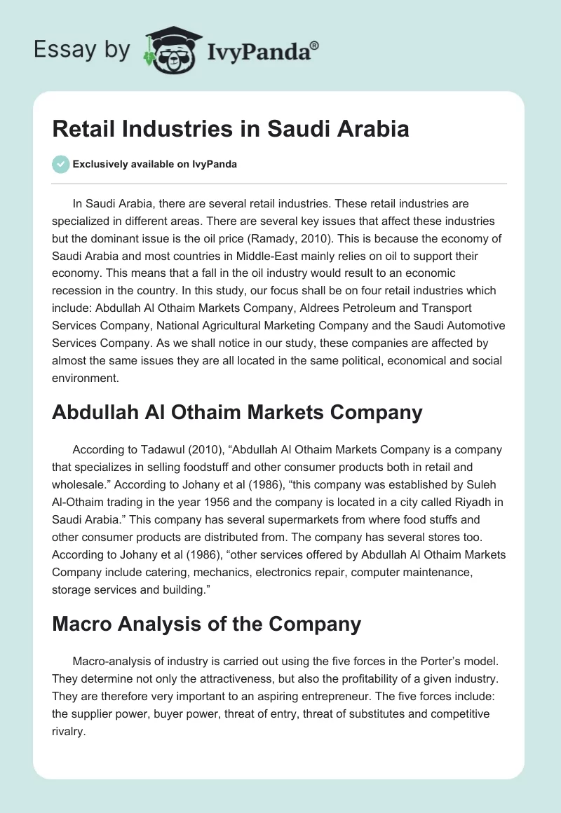 Retail Industries in Saudi Arabia. Page 1