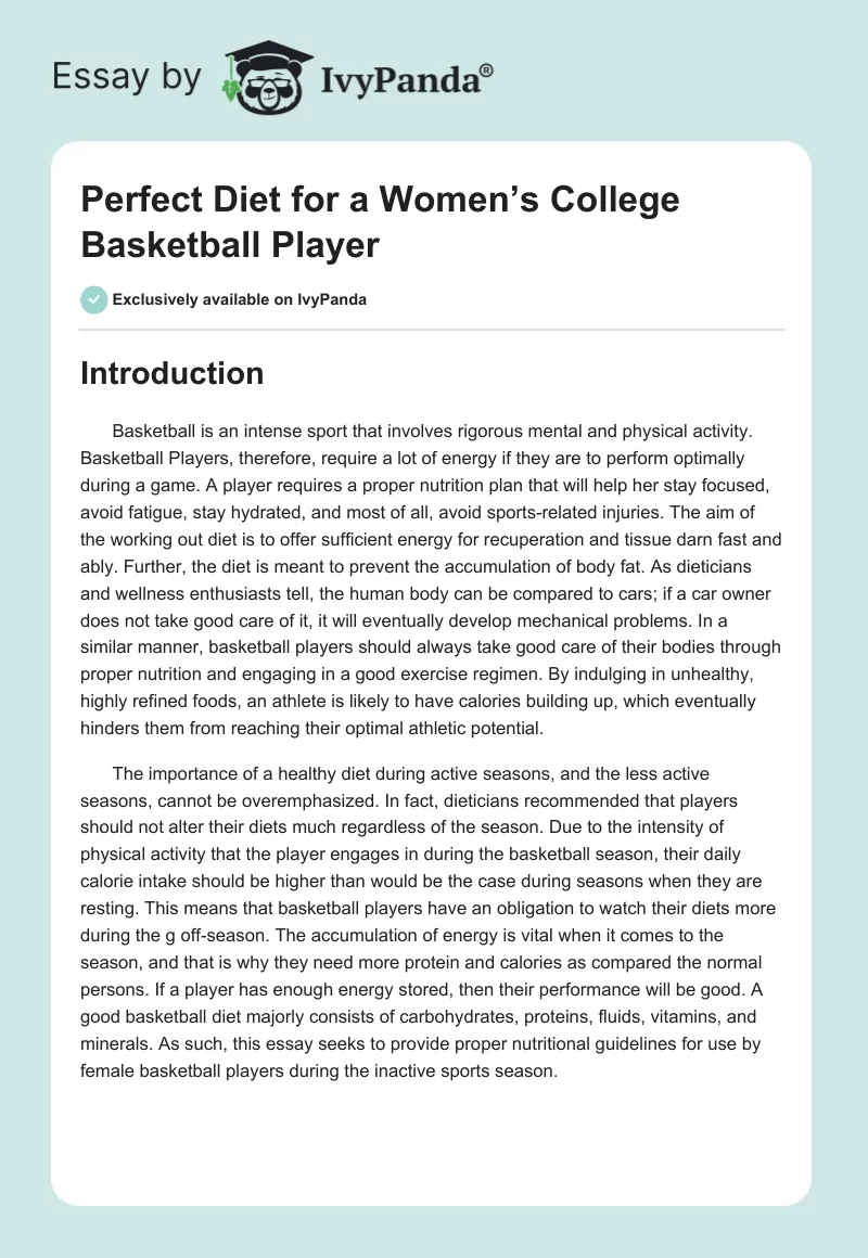 Perfect Diet for a Women’s College Basketball Player. Page 1