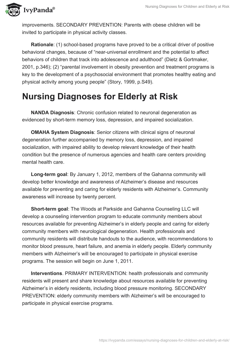 Nursing Diagnoses for Children and Elderly at Risk. Page 2